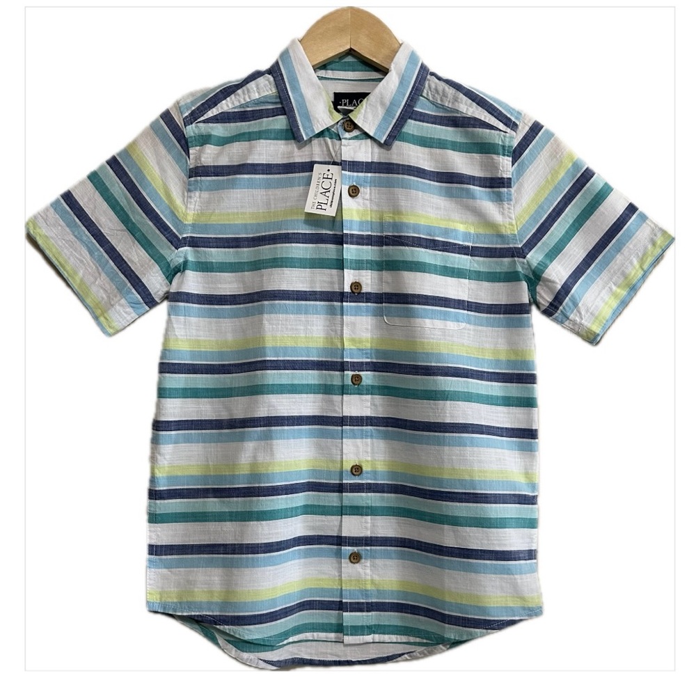 The Children's Place Striped Button Down Shirt - Blue, Green, White